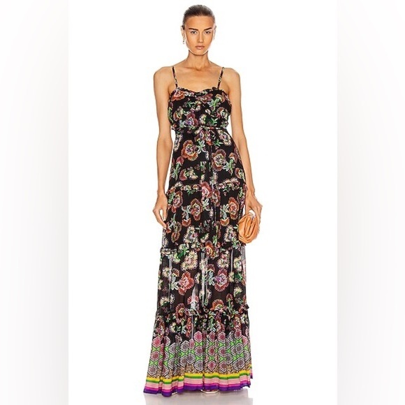 Alexis Lussa Black and Pink Tiered Ruffled Maxi Dress SZ XS - Picture 1 of 7